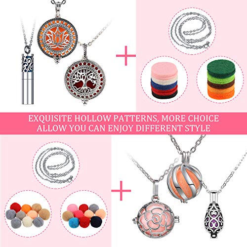 6 Pieces Essential Oil Diffuser Necklace Aromatherapy Locket Pendant Necklace Stainless Steel Necklace Jewelry Accessories with 60 Pieces Refill Pads and Balls for Women and Girls - Image 5