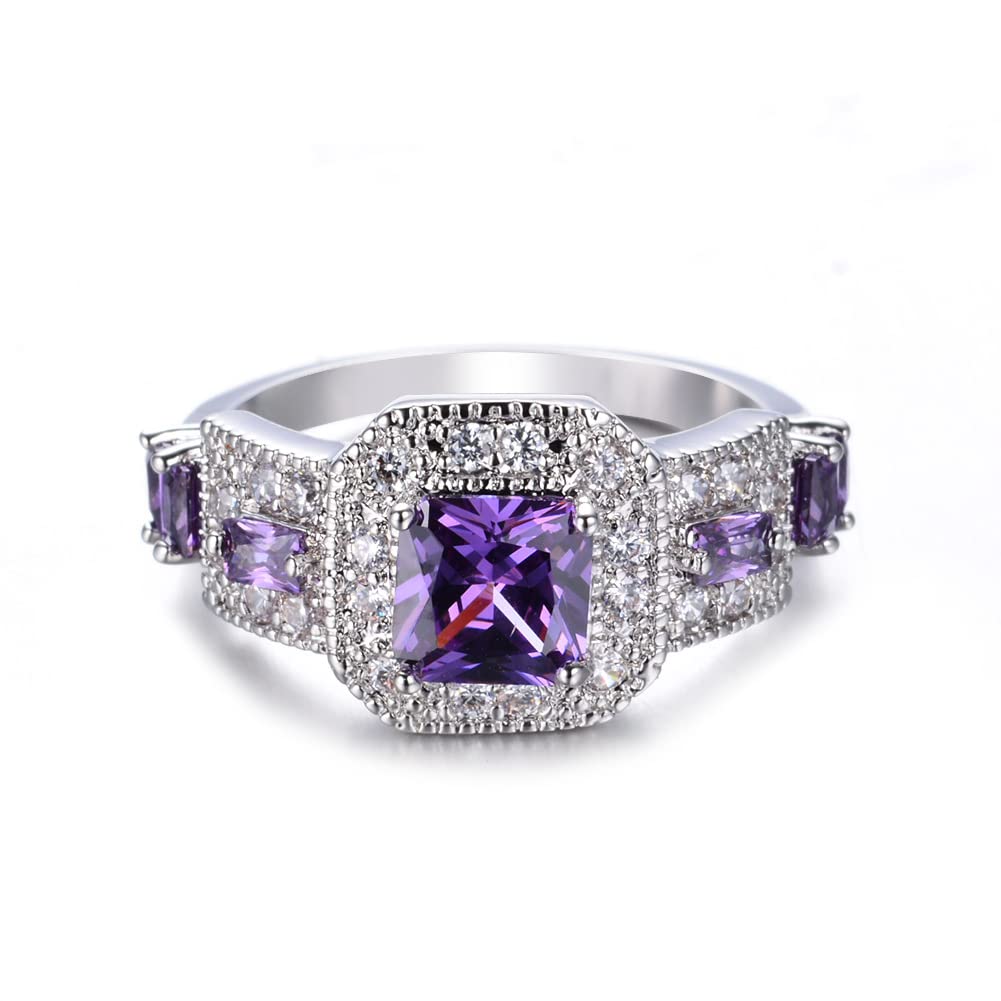 Simple and Exquisite Ladies Ring, Inlaid with Purple Square-Cut Crystals and zircons, Fashionable and Popular. Ladies Wedding or Engagement Ring Diamond Ring CZC455 (6, Green)