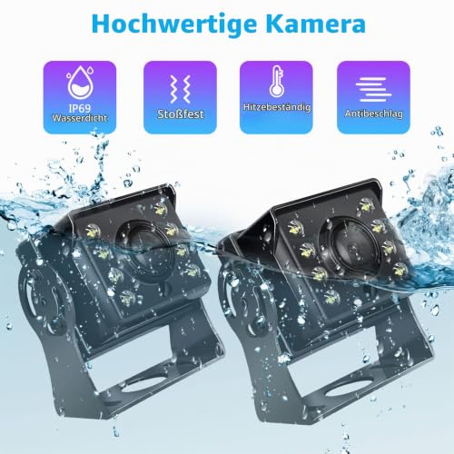 Hodozzy Rückfahrkamera Auto mit 8 Zoll LCD Monitor, AHD 1080P 2*Kameras IP69 Wasserdicht Super...