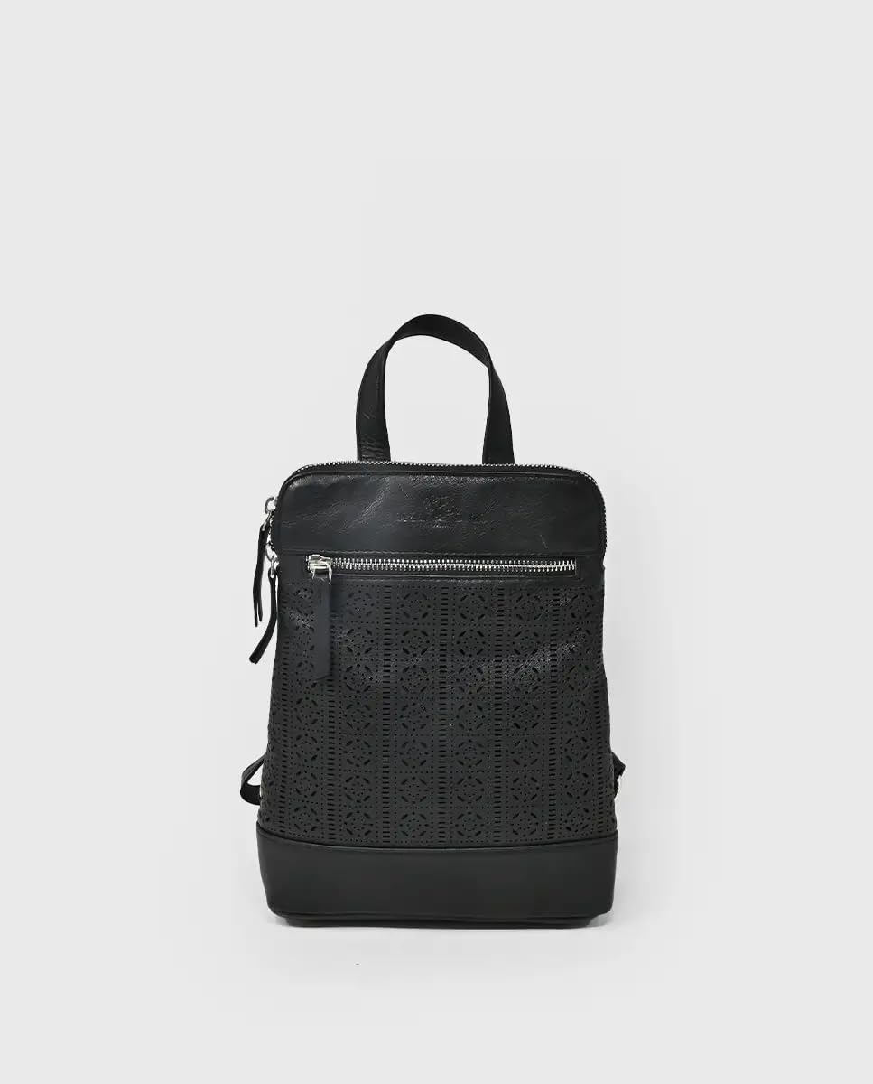 Laura Valle Mochila Piel Mujer Auténtica Modelo Flamenco – Bolso Mujer Verano Juvenil y Elegante Bolso Cuero Diseño Repujado y Bolsillo Antirrobo Seguro