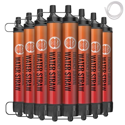 Lormandy Straw Water Filter 8 Pack – Outdoor Camping & Hiking Survival Gear Kit for Family Use, Ultra-Light Personal Filter Straws for Backpacking, Travel, Bug-Out Bags and Emergency Preparedness