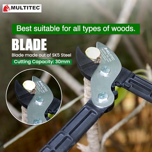 Image of MULTITEC 15 inch Power Geared Anvil Lopper | Stainless Steel Blade, High-Torque for 2 inch cutting | Compound Action, Durable Aluminum Handles, Non-Slip TRP Grip | Rust-Proof Pruning Tool - Effortless Cut