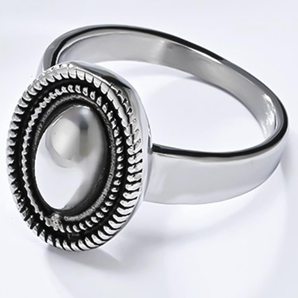 JUDE Retro Vintage Stainless Steel Oval Shaped Wedding Statement Cocktail Party Anniversary Promise Ring image 2