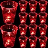 mishunyus Glow in The Dark Red Party Cups 24 Pack (16 oz) - LED Light Up Plastic Cups for Birthday Weddings BBQ Beach Holiday Decorations, Reusable Drinking Cups for Club Events & Nighttime