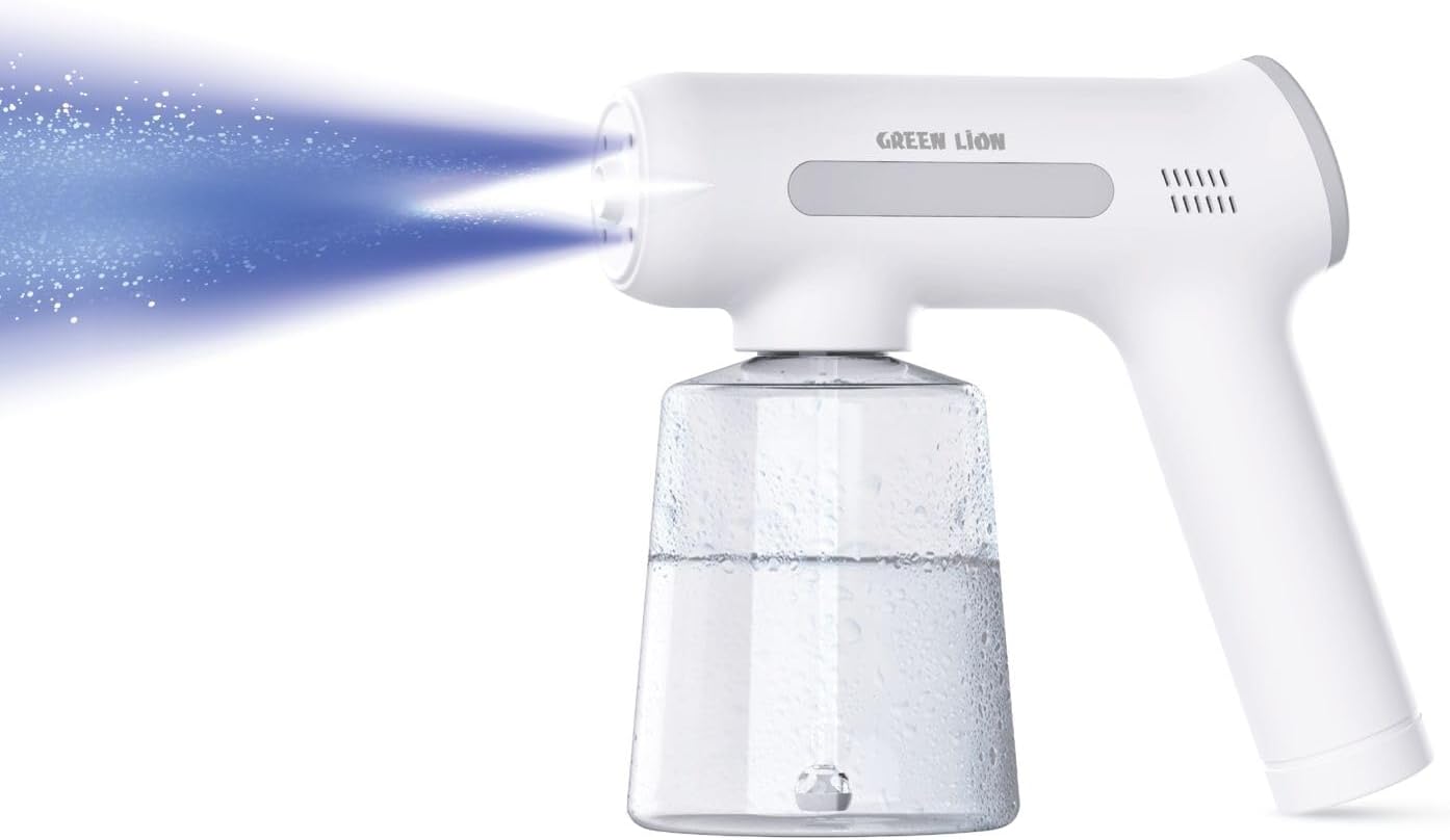 Green Lion Atomizer Spray Gun, 400Ml Bottle Capacity, 13W Working Power, Nano Spray, Super Long Range, Wireless and Portable, 3 Gear Spray Modes, User Friendly -White