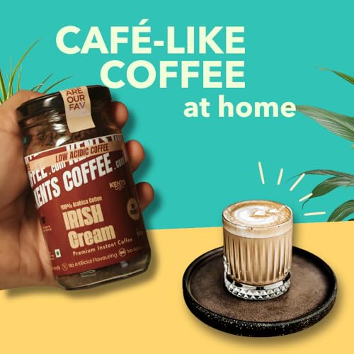 Image of Kents Coffee Irish Cream Instant Coffee 50g Jar | LOW ACIDIC COFFEE | Tiramisu Strong & Flavoured | 100% Arabica Coffee | No Chicory, No Malt | Hot & Cold | Tiramisu Flavour | 100% Pure Chikmangalur Powder | NO SUAGR