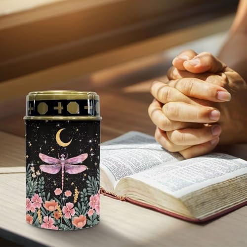 Image of Poceacles Solar Lights Outdoor Cemetery Grave Decor - Solar Memorial Lights, Pink Dragonfly Flower Moon