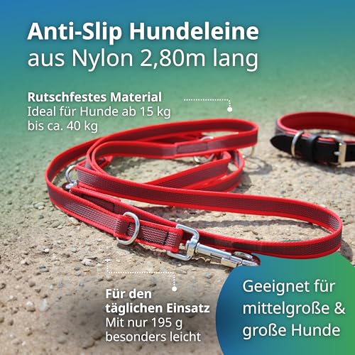 Activity4Dogs Anti-Slip Hundeleine rot 2,80m – Gummierte Führleine rutschfest & 4-Fach verstellbar – Testsieger 2025 und 2026 – Made in Germany – Robuste Trainingsleine für große & mittelgroße Hunde