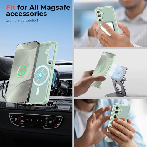 Image of SUPFINE Magnetic for Samsung Galaxy S24 Plus Case / S25 Plus Case with Screen Protector, (Built-in Magnets) (Military Grade Drop Protection) Slim Translucent Shockproof Phone Case,Light Green