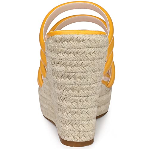 Allegra K Women's Platform Espadrilles Wedge Heels Strappy Straps Slides Golden Yellow Wedges 6 M US