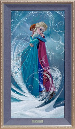 Disney Fine Art The Warm Embrace by Lisa Keene Frame Dimensions: 28.5 Inches x 16.5 Inches Frozen Elsa Anna Silver Series Reproduction Limited Edition on Canvas Framed Wall Art