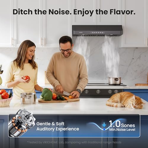 Image of VIKIO HOME Under Cabinet Range Hood 30 Inch, 980CFM Fast Venting Ducted, Kitchen Hood With 3 Speed Gesture Sensing & Touch Control, Stainless Steel Stove Vent Hood With LED Light, Black