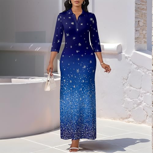 Image of PinkPatty Women's Casual 3 /4 Sleeve Polo V Neck Bodycon Maxi Dress | Semi formal, modest style, long fitted, versatile for church, work, business, office and daily wear