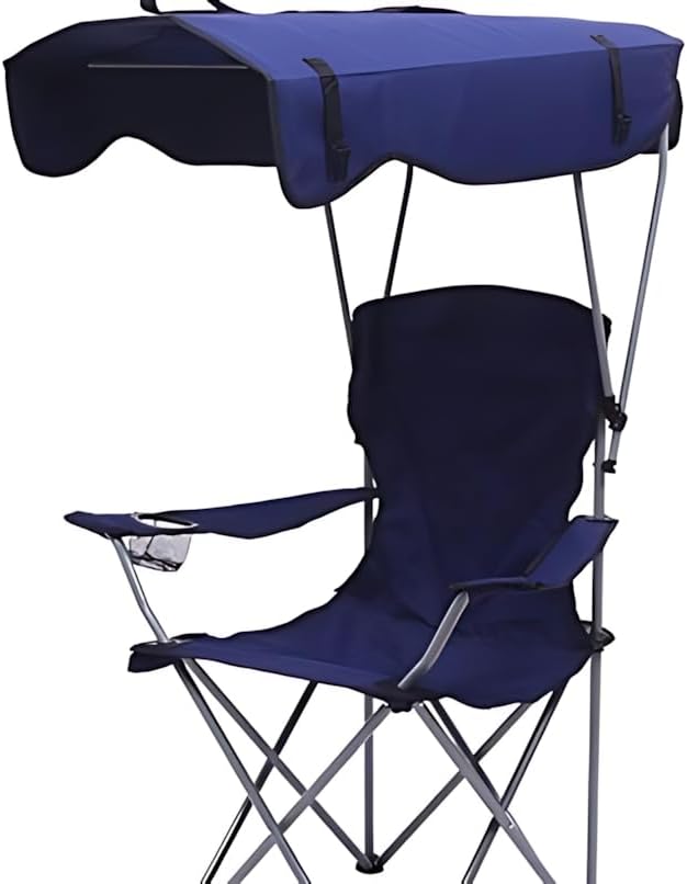 サンシェード付きチェア 西日ガード 日除け 椅子 サイド＆背面ポケット付き 小サイズ ダークグリーンアウトドア用 (小,ネイビー)