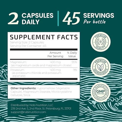 Image of Potassium Magnesium Supplement | High Strength Electrolyte Balance for Heart Health & Muscle Support | 400 MG Potassium + 400 MG Magnesium | Energy, Bone Health, Sleep & Mood Support | 90 Ct.