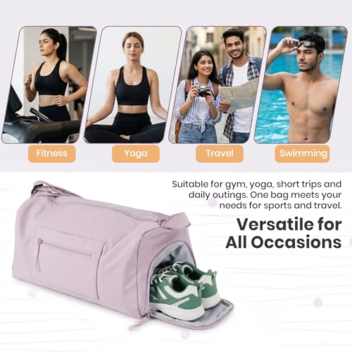 Image of PALAY Gym Bag with Shoe Compartment Purple Waterproof Travel Duffle | oxford cloth, large capacity, wet&dry compartment, trolley case strap, color blocking, suitable for weekend, vacation, sports