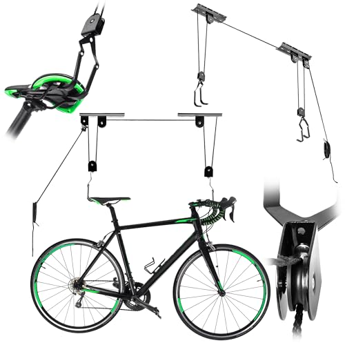 KADAX Elevador de bicicletas de hasta 20 kg de capacidad de carga, suspensión para techo, soporte de techo para bicicleta, soporte de techo para garaje, sótano o taller