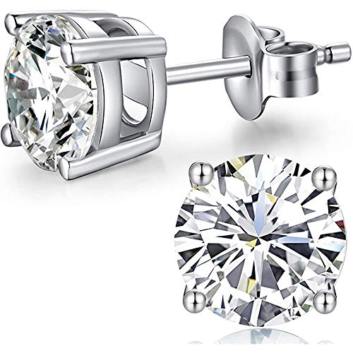 Cubic Studs CZ Silver Studs Women CZ Diamond Studs 8mm Sterling Silver Earrings Stud CZ Diamond Stud Earrings Fake Diamond Earrings for Women Men Silver Earrings Cubic Zirconia Earrings Women