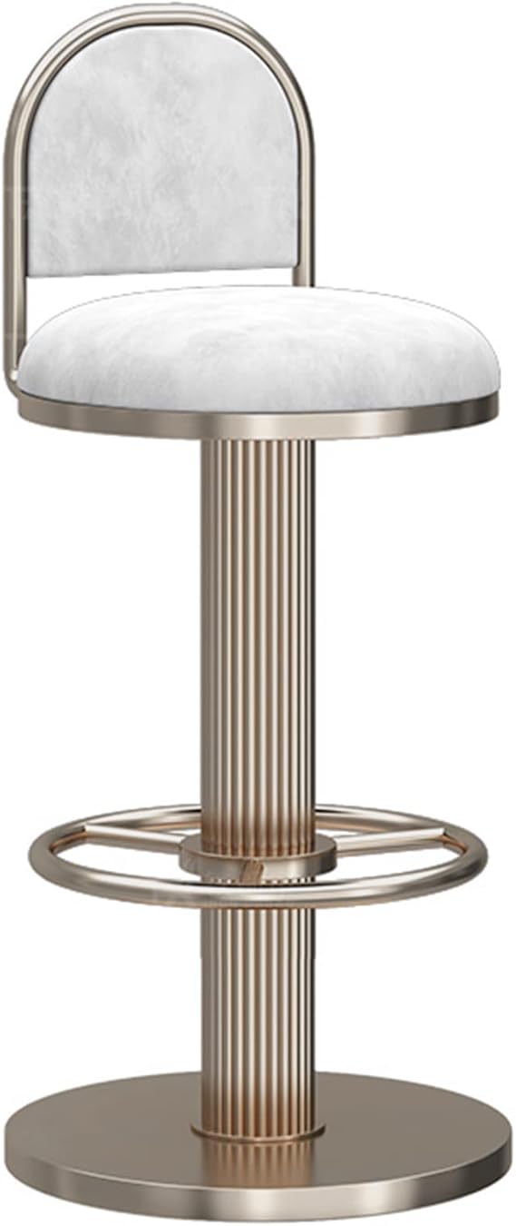 Metal Swivel Chair Bar Stool with Silver Frame, Velvet Back, Round