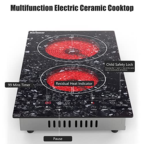 Image of Karinear Portable Electric Cooktop 2 Burners, 110v Plug in Electric Stove Top, Countertop Use or Built-in Install, 12'' Ceramic Cooktop with Beautiful Marble Patterned