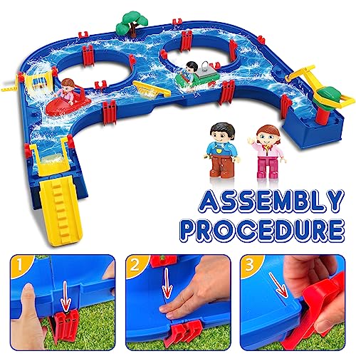 Vatos Water Way Toys For Kids - 57 Pcs Diy Water Park Playset Building Block Toy On Table, Beach, Pool, Lawn, Backyard Waterway With 2 Boats Tree For 3+ Years Old Kids Summer Outdoor Activity #TOP6