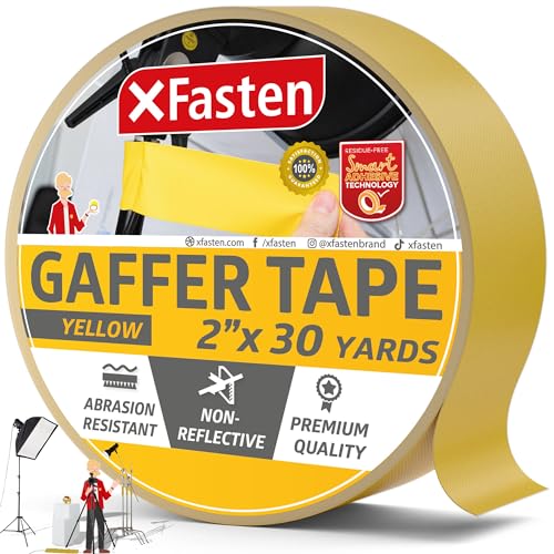 XFasten Yellow Gaffers Tape 2 Inch x 30 Yards, Cable Management Gaffer Tape, Ideal for Indoor...