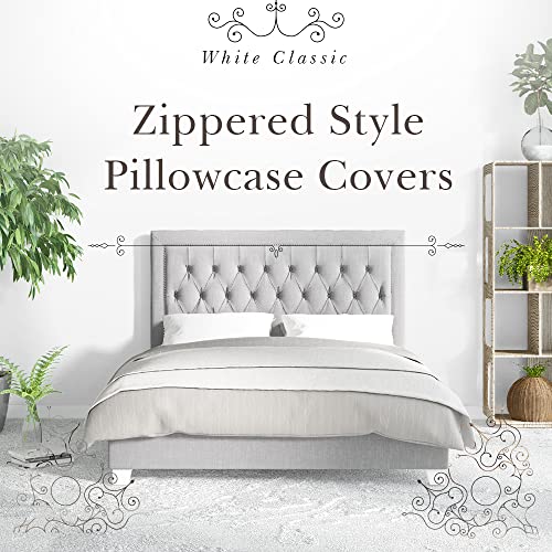 White Classic Zippered Style Pillow Case Cover - Luxury Collection 200 Thread Count, Soft Quiet Zippered Pillow Protectors, Standard Size, 6 Pack #TOP5