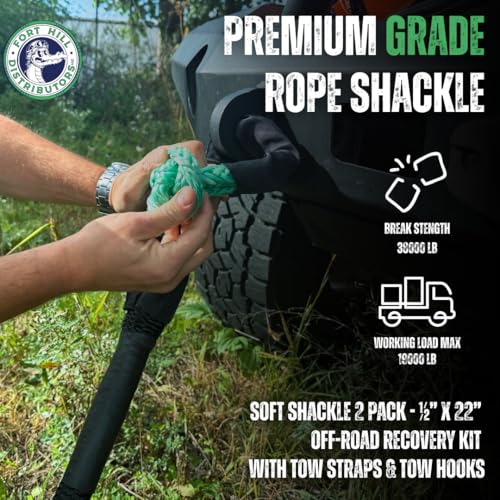 Image of Soft Shackle 2 Pack - inch x 22 inch Off-Road Recovery Kit with Tow Straps & Tow Hooks - 38,000 lb Break Strength - Heavy Duty Synthetic Rope Outdoor Enthusiasts - US Vet Owned, Green