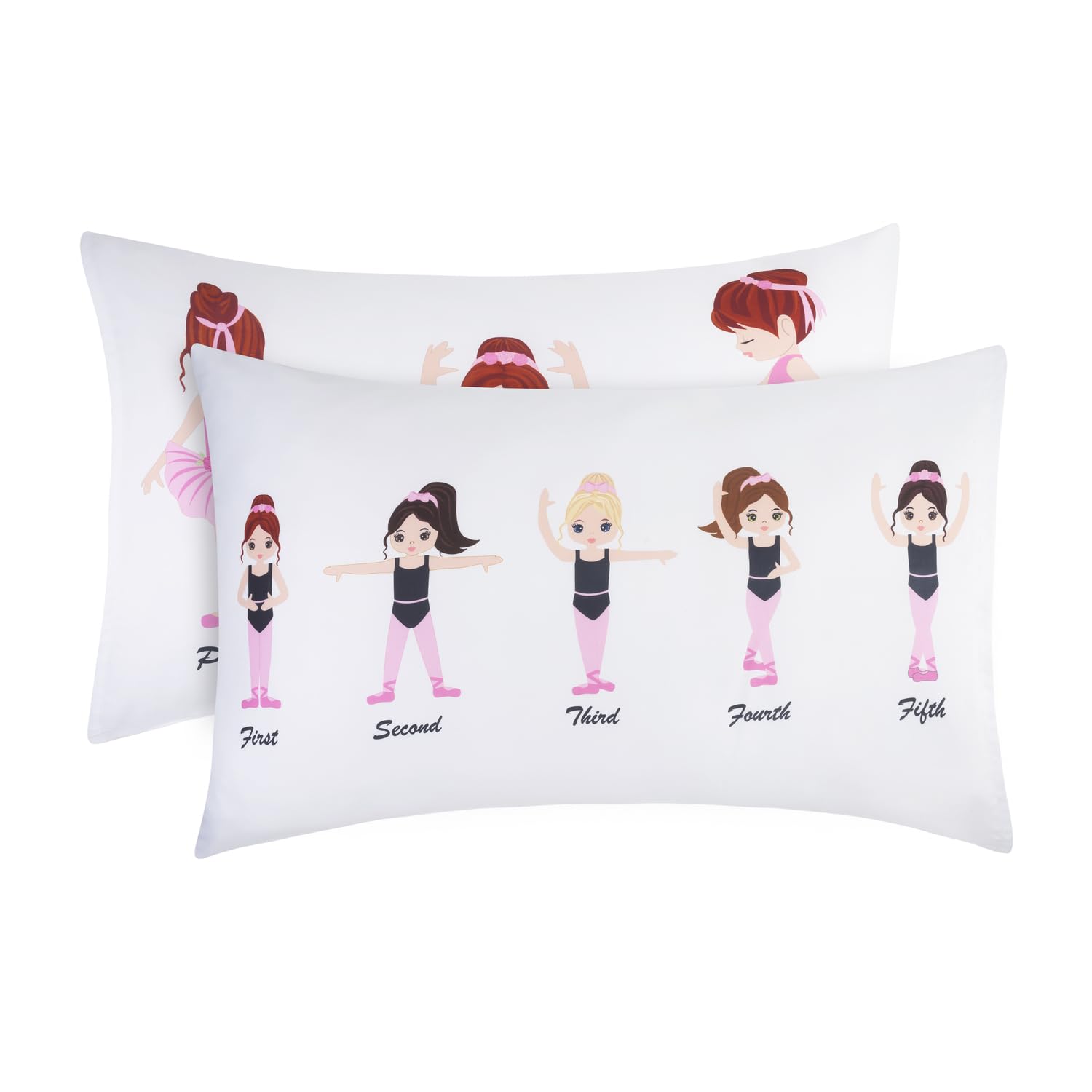Everyday Kids 2-Pack Standard Size Pillowcases fit Pillows 20 x 26” -100% Soft Breathable Microfiber - Perfect for Toddler Little Girl Twin/Full Size Bed - Ballerina