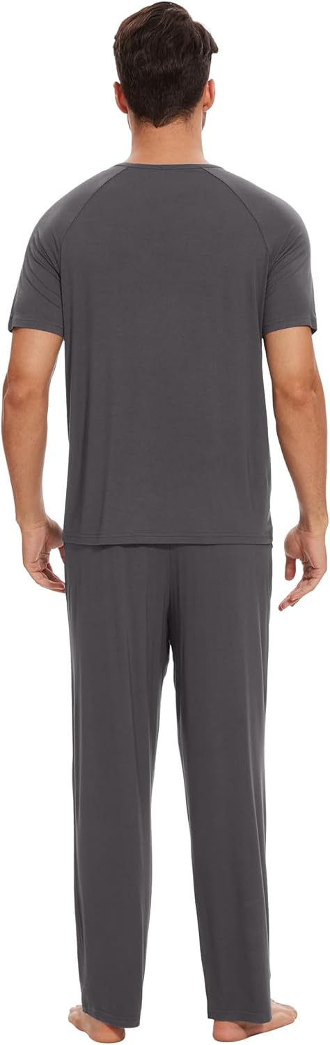 WiWi Men's Pajamas Set Super Soft Viscose Bamboo Sleepwear Cooling Sleep Sets Short Sleeve Loungewear with Pockets S-XXL - Image 4