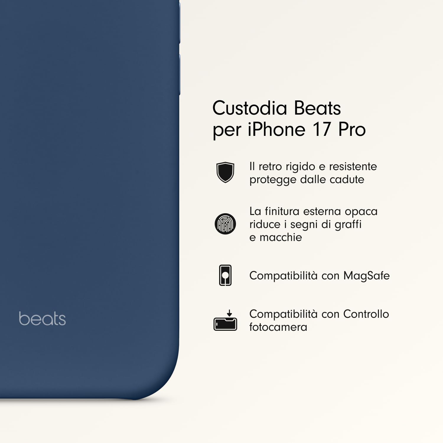 Beats Custodia per iPhone 17 Pro con MagSafe e Controllo fotocamera, finitura opaca, fodera in microfibra - Blu roccia madre