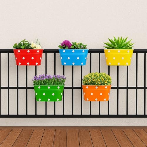 EXALT® Railing Planters Dotted Oval Rectangular Shape Hanging Flo...
