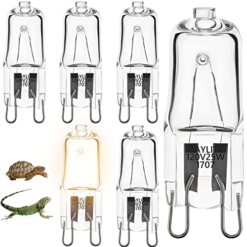 6 Pieces Mini Halogen Lamp Reptile Bulbs 25 Watt Mini Halogen Bulb Warm White Bulb G9 Replacement Bulb 120V Clear Small Halogen Bulb 2 Pin Base Light Bulb Light Fixture Bulb