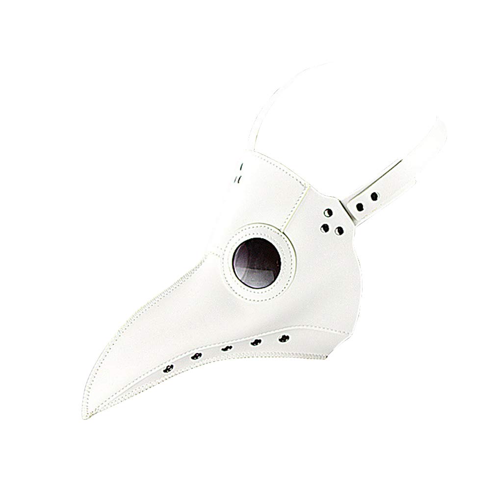 Plague Doctor Bird Mask Long Nose Beak Cosplay Steampunk Halloween Costume Props (White)