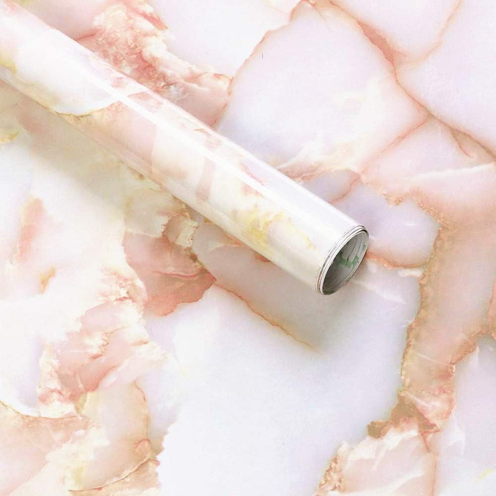 WDragon Gloss Pink Jade Marble Vinyl Granite Look Effect Sticker Decorative Paper Vinyl Wallpaper Decal Adhesive Removable 40cm by 200cm