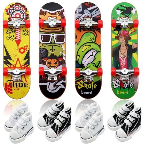 ZOCONE 4 Paar Finger Skateboard Schuhe, Mini Finger Schuhe, Cartoon Finger Skateboards, Skateboards Spielzeug Fingerboard Mini Spiele für Flips und Stunts, für Kinder ab 5 Jahren