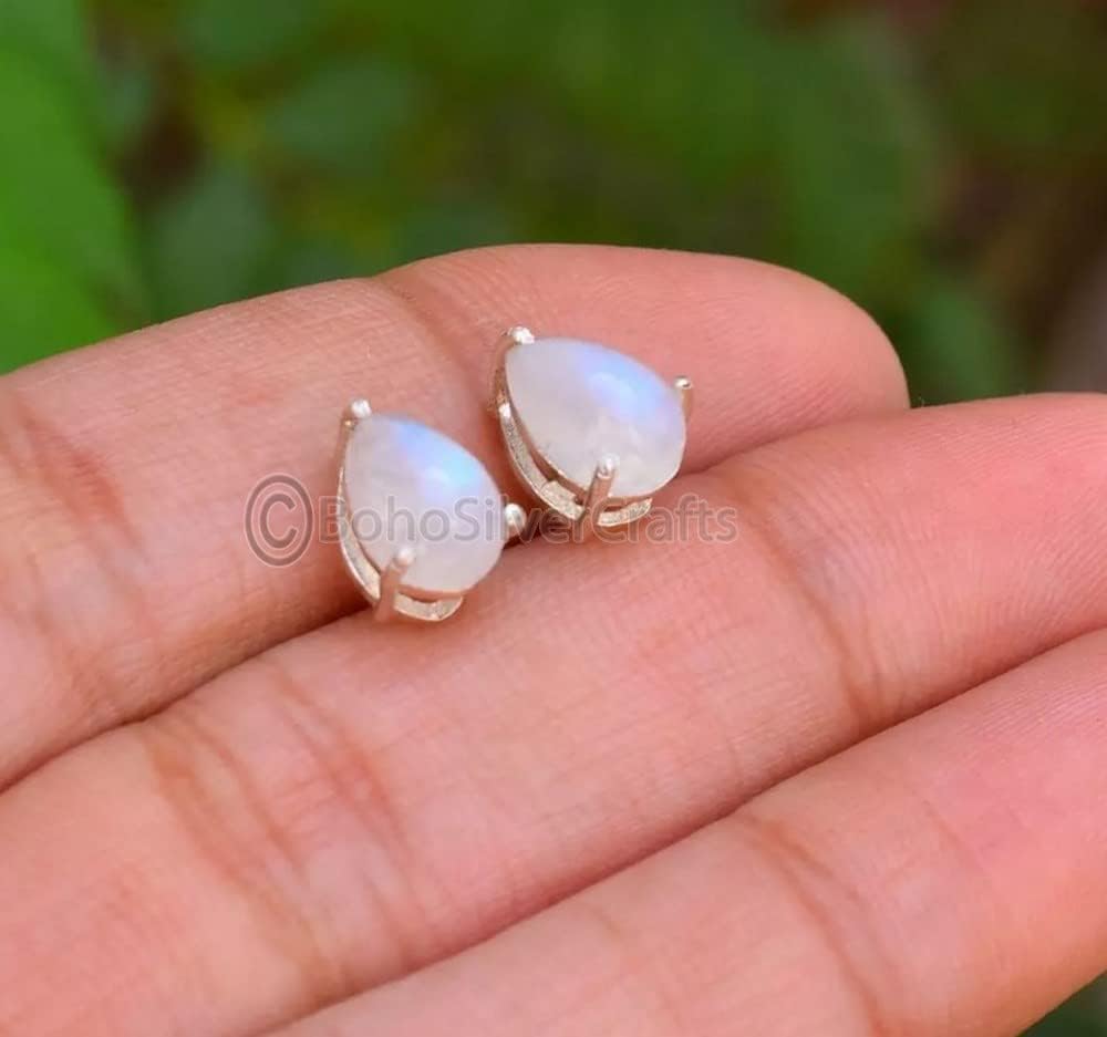 Blue Moonstone Earring, Stud Earrings for Girls, Handmade Jewelry For Women, 925 Silver Earring, Hip Hop Earring, Moonstone Silver Earring, Boho Earring, Moonstone Stud Earrings, Promise Gift