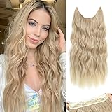 Halo hair extensions with Adjustable Transparent Headband Size 4 Secure Clips Long Wavy Invisible Wire Secret Hairpieces for Women Daily Party Use (Light brown and blonde, 20 Inch)
