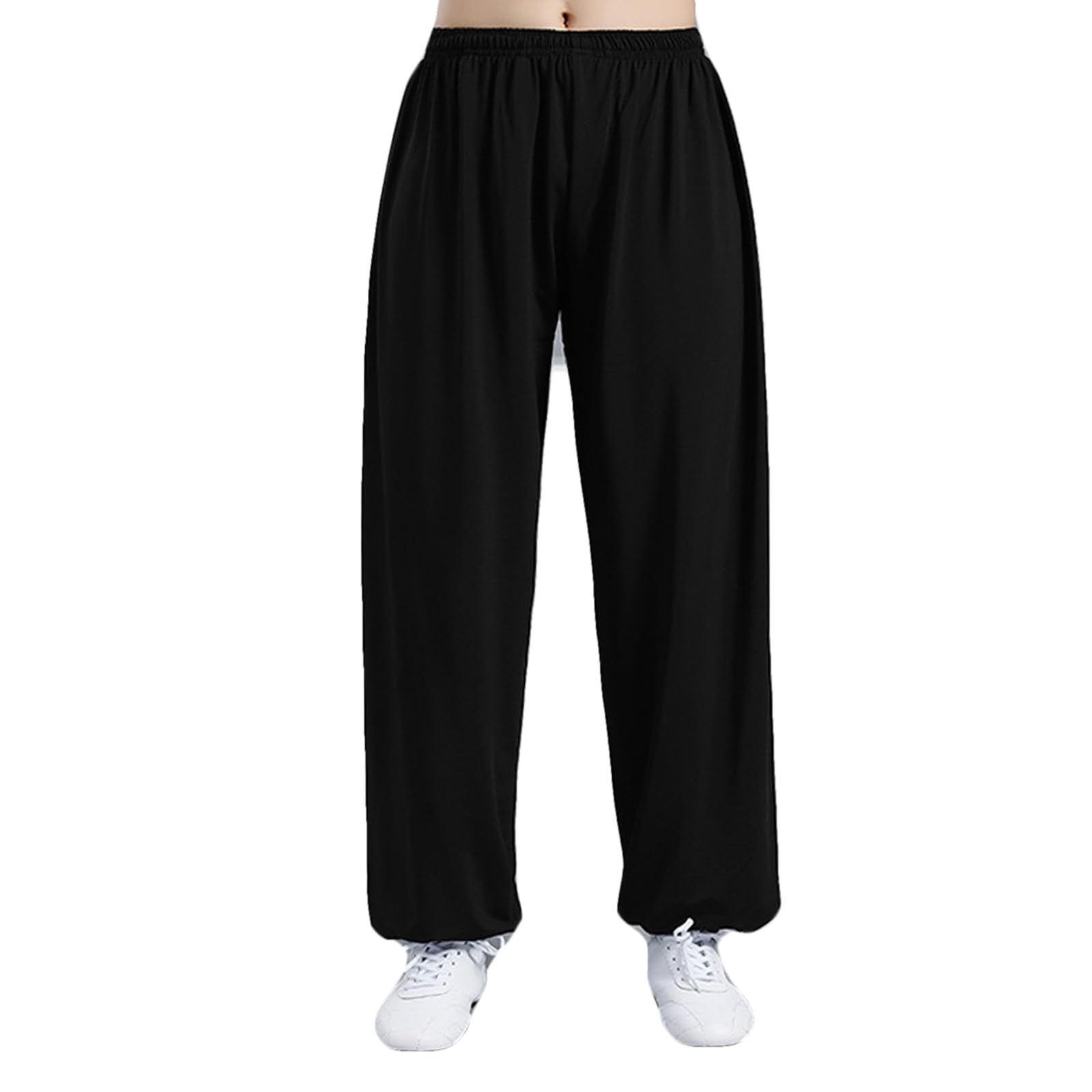 Respirant Pantalon Tai chi Soie Glacée Homme,Pantalons Kung Fu Style Femme avec Poches, Pantalon Art Martiaux Taekwondo Tai chi et Wing Chun Yoga Entraînement (Size:m,Color:Noir)