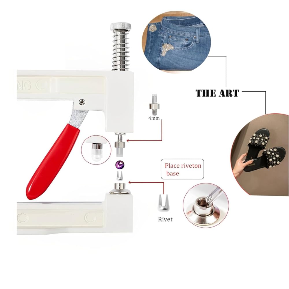 Cartell Pearl Setting Machine Kit with 10 Color Pearl Beads,Star Studs & Revied | Manual Fabric Press Tool for Saree, Dress, Embroidery & Craft Work | Hand Press Pearl Fixing Tool with Accessories 3