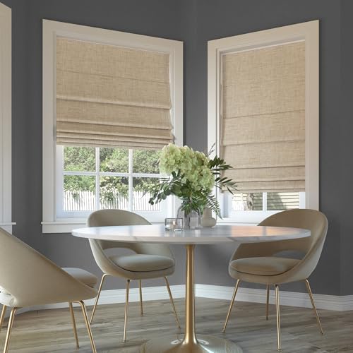 Sun Zero Seraphina Textured 100% Total Blackout Cordless Roman Shade, Taupe, 35" W x 64" H