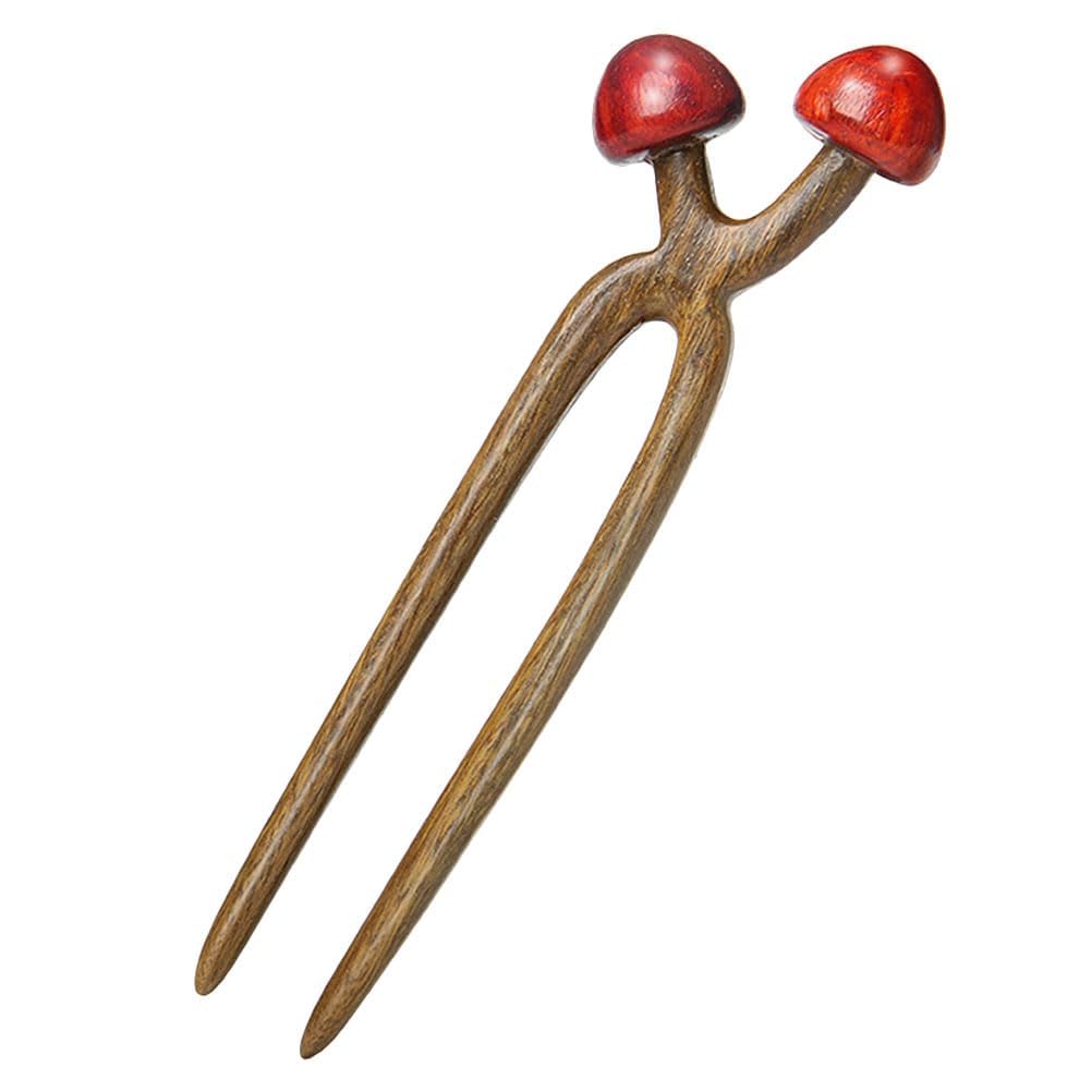 Wooden Mushroom Hair Stick, U Shaped Hair Pins for Long Hair Decor Accessories, Chinese Hair Chopsticks for Women Girl Hair Sticks for Buns - Best Gifts, Size:7.07X1.97X1.18in (A)