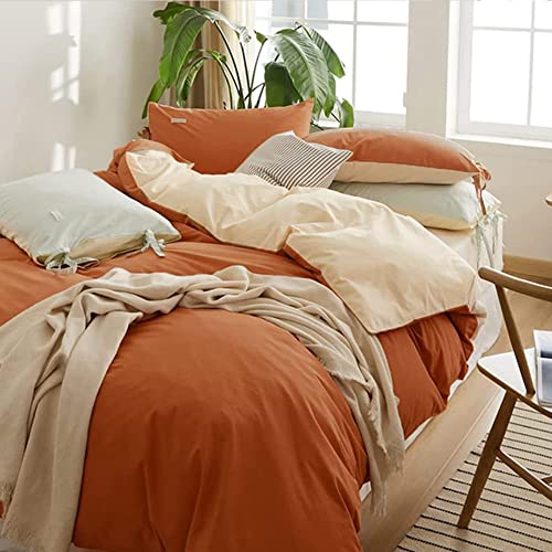 Couturebridal Burnt Orange Duvet Cover Queen Reversible Cream Beige Duvet Cover With Zipper Corner Ties 3 Pieces Soft Microfiber Solid Minimalist Bedding Set For Men Women #TOP10