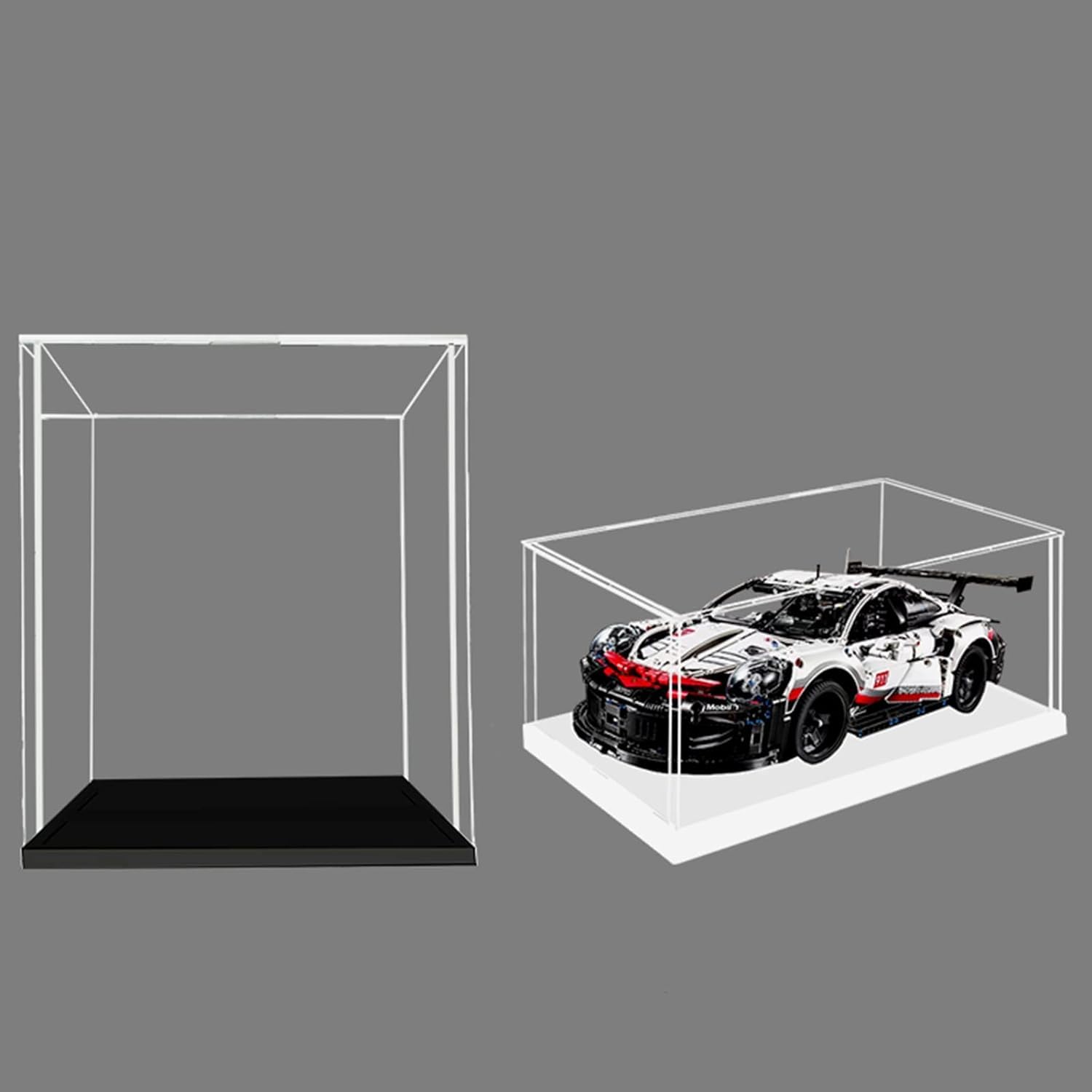 Vitrine En Acrylique Noir Et Transparent Pour Figurines - Cube Modulable 10 à 35 Cm, Base Miroir, Assemblage Facile - 2