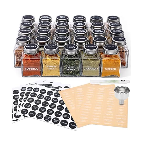 Unique Design Spice Jars with 372 Labels, 29-Pack 4.5 oz Personalized Cubic Clear Glass Spice Jars with Shakers, Lids, Empty Square Reusable Kitchen Storage Containers