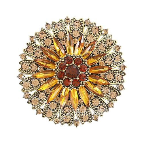 Image of Rhinestone Crystal Flower Brooch Pin Sparkling Large Crystal Sunflower Brooch Vintage Floral Lapel Pins Rhinestone Flower Bouquet Broochs Rose Snowflake Broochs Wedding Bridal Dress Jewelry for Women