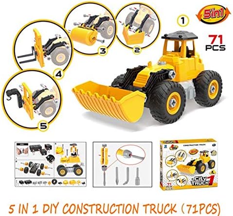 Miniatura 7 de Camión de construcción 5 en 1 DIY 71pcs Ingeniería, tractor, Construye tu propio kit de construcción, vehículo de juguete, niveladora, cazavaveras,