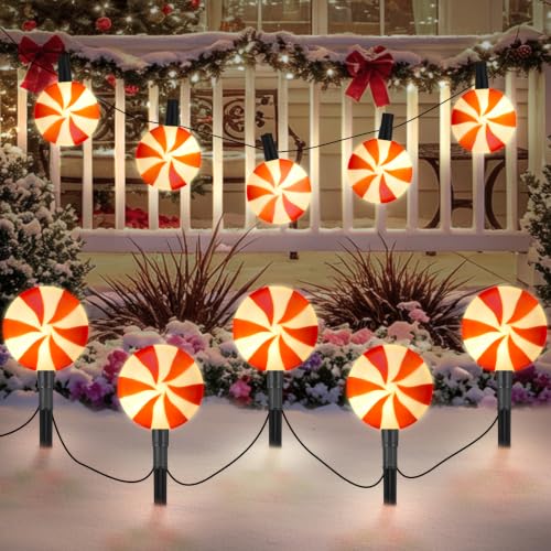 Mrsenloi Christmas Lollipop Pathway Lights, 10 Pack, Red White - image 1
