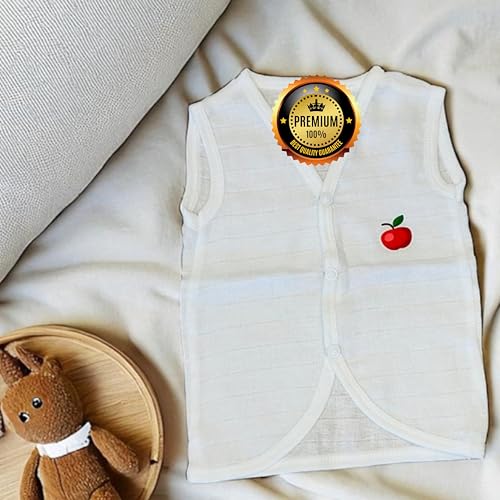 Image of 5 piece Premium Muslin Jabla vest With Snap button| Newborn | for Boys & Girls | Comfy Jabala | Sleeveless dress | Baby Products | Casual Clothing | Size - Newborn - 3months- White