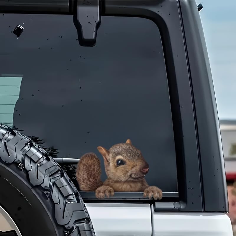 Image of 2pcs 3D Squirrel Car Window Decals - Cute Welcome Stickers for Cars, Motorcycles, Water Bottles, Walls, Racing Gear, Gift for Squirrel Lovers